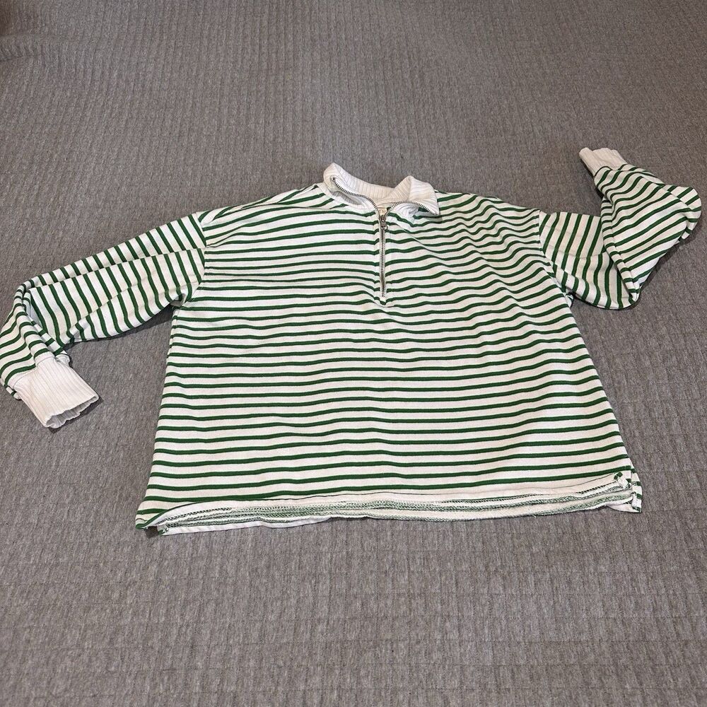 C&C California Green White Striped 1/2 Zip Mock Neck Knit Preppy Cropped Top M